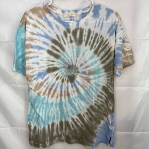 No Comment women’s blue brown tie dye spiral short sleeve casual‎ tshirt medium